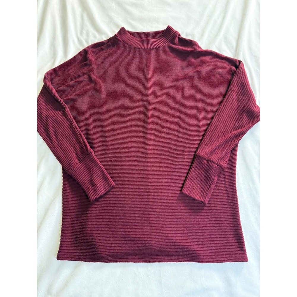 Matty M Womens Burgundy Ribbed Mock Neck Tunic Sweater 320MK64-420US/OM Large